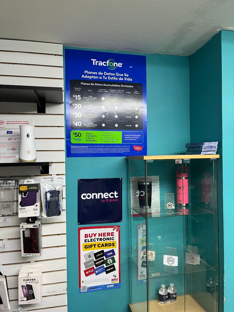 Store wall with gift cards and accessories