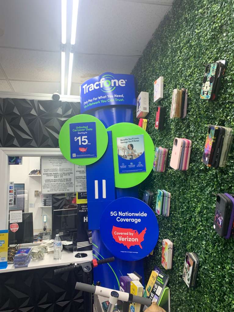 Tracfone floor display and green wall